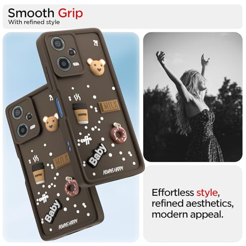 Image of Pikkme Back Cover for Redmi Note 12 Pro 5G | Cute Fun Cartoon 3D Bear Silicone Full Body Protection Bumper Cover (Brown) | Cute