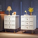 Tribesigns Nightstands Set of 2 Bedside Table with 3 Drawers, White Nightstand, Modern Night Stand Dresser for Bedroom, Night Table Side Table with Storage and Gold Legs for Dorm