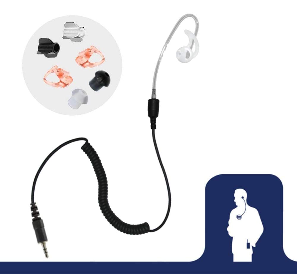Radio Earpiece, 3.5mm Threaded Fox Listen Only EP1013XCST by Earphone Connection, Short Acoustic Tube Privacy Headset, Compatible with Shoulder Speaker Microphones, Includes Exclusive Accessory Pack