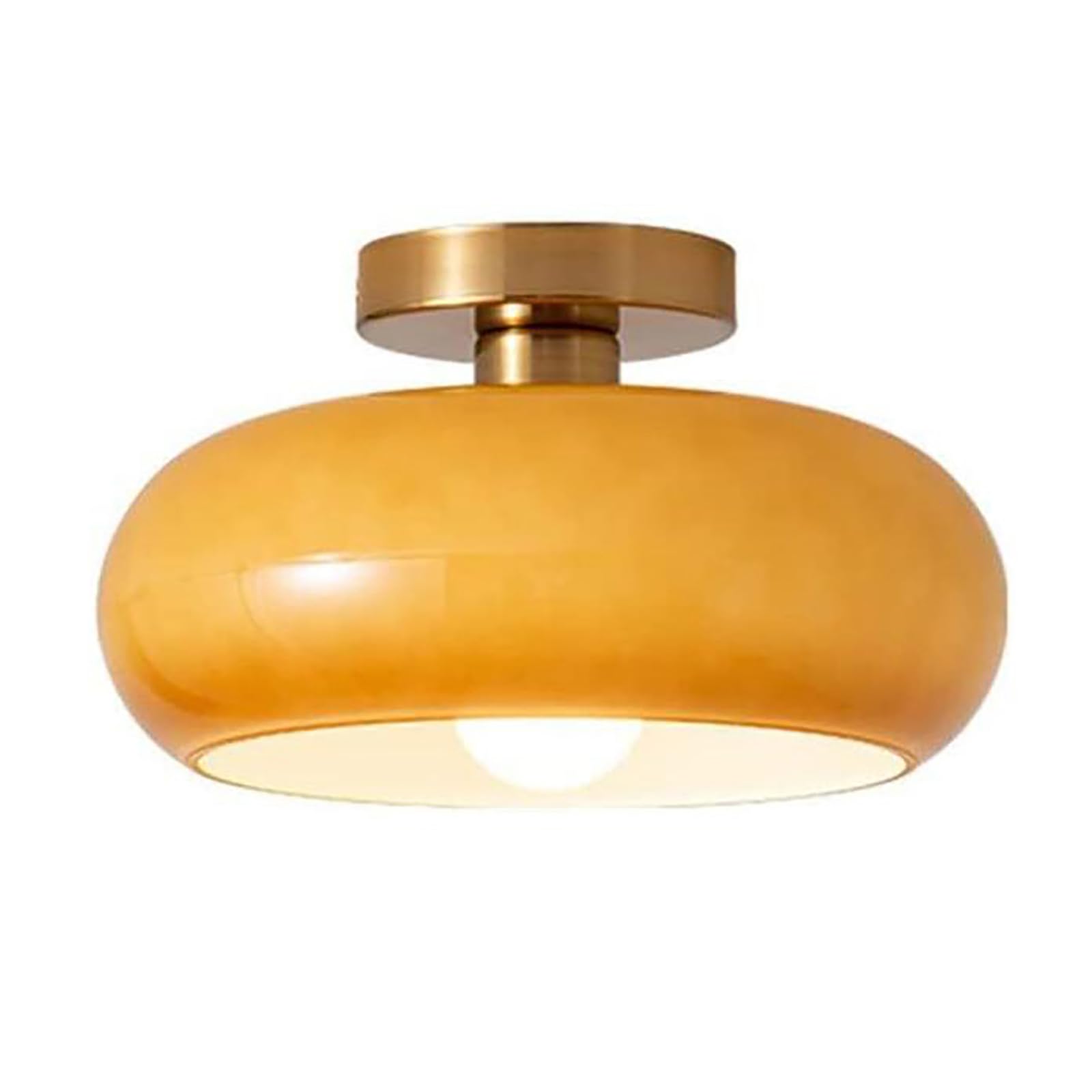 Vintage School house Ceiling Light,Milk Glass Ceiling Light Fixture,Modern Hallway Light Fixtures,mid Century Semi Flush Mount Ceiling Lamp for Entryway Kitchen Bathroom Laundry(Yellow,22cm/8.6")