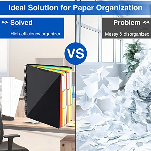 24 Pocket Project Organizer, Forvencer 1/3-Cut Tab Binder Organizer With Sticky Labels, Multi Pocket Folder With Zipper Pouch, Folder Binder Spiral Pocket Organizer Folder Notebook, Letter Size, Black #TOP1