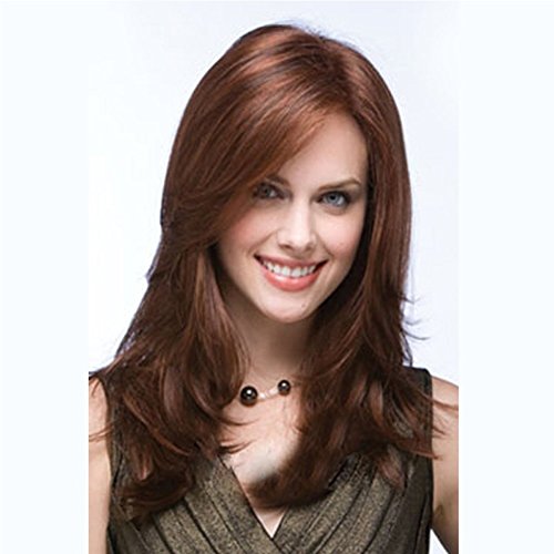 YX Women's Elegant Medium Length Curly Wig Synthetic Wig 55CM 22"(Wine Red)