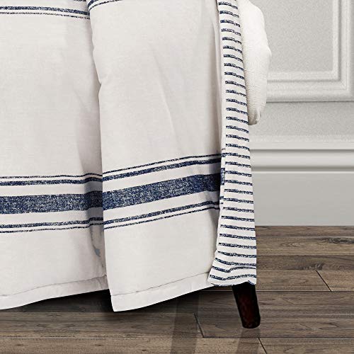 Image of Lush Decor Farmhouse Stripe Reversible Throw, Single, 50 inch W x 60 inch L, Navy - Blue Throw Blanket For Bed - Soft Blanket - Couch Throw - Rustic Farmhouse Decor