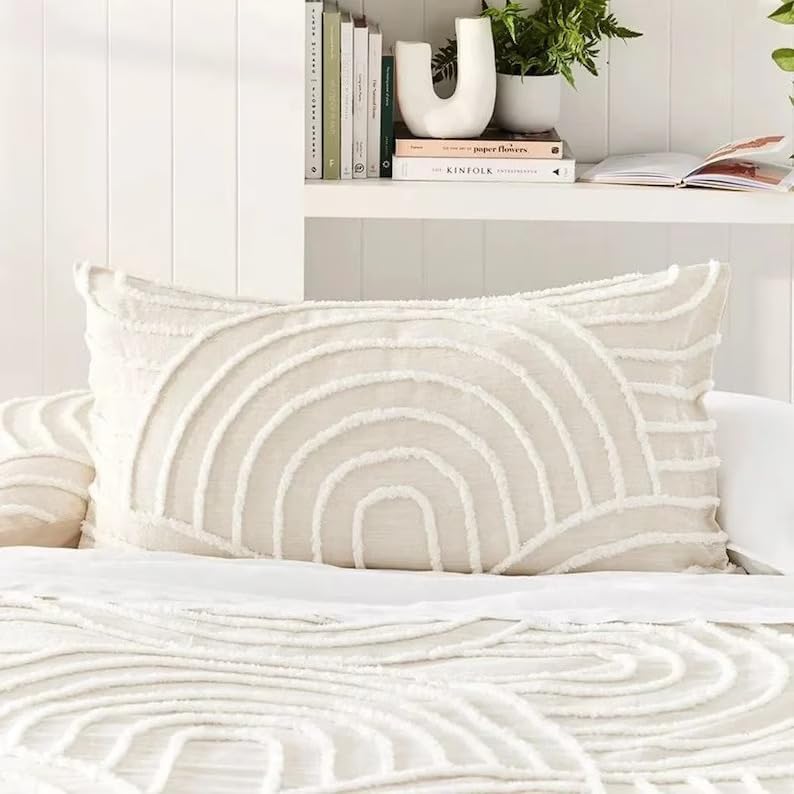 3-Piece Tufted Bedding Comforter Set - 100% Cotton Duvet Cover with 2 Pillowcases, Zipper Closure (Super King, Off White)