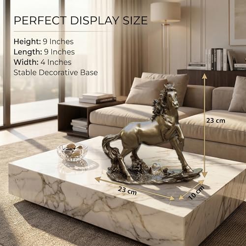 Golden Horse Showpiece Statue for Home Decor 9 Inch Resin Horse Figurine | Vastu Feng Shui Horse Statue for Office Desk Living Room Career Wealth Prosperity Gift — photo — 5 of 9