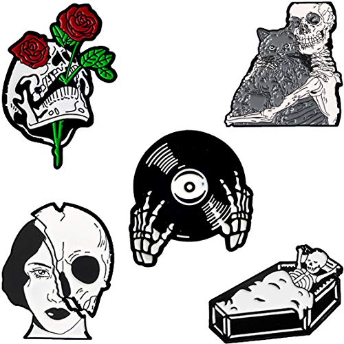 Enamel Lapel Pin Set- Fancy Cute Brooches Pins for Backpacks Clothes Bags Jackets Hat Jewelry DIY Accessories Decoration, 5pcs Vampire Skull Witch Brooch