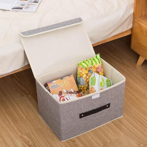 Image of Non Woven Multipurpose Foldable and Collapsible Storage Box Wardrobe Closet Organizer Stackable Basket /Bins with Lid & Front Handle for Clothes, Toys, Books (Grey, Set of 1)