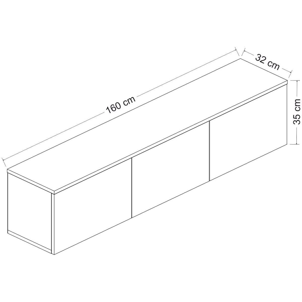 HOMIFAB Meuble TV LED Suspendu 3 Portes Blanc & Effet Chêne 160 cm - Eira