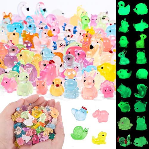 160 Pcs Luminous Mini Resin Animals 35 Styles Mixed Resin Animal Glow in the Dark Tiny Plastic Animals Figures for Fairy Garden Micro Landscape Aquarium Decor Garden Dollhouse Accessories