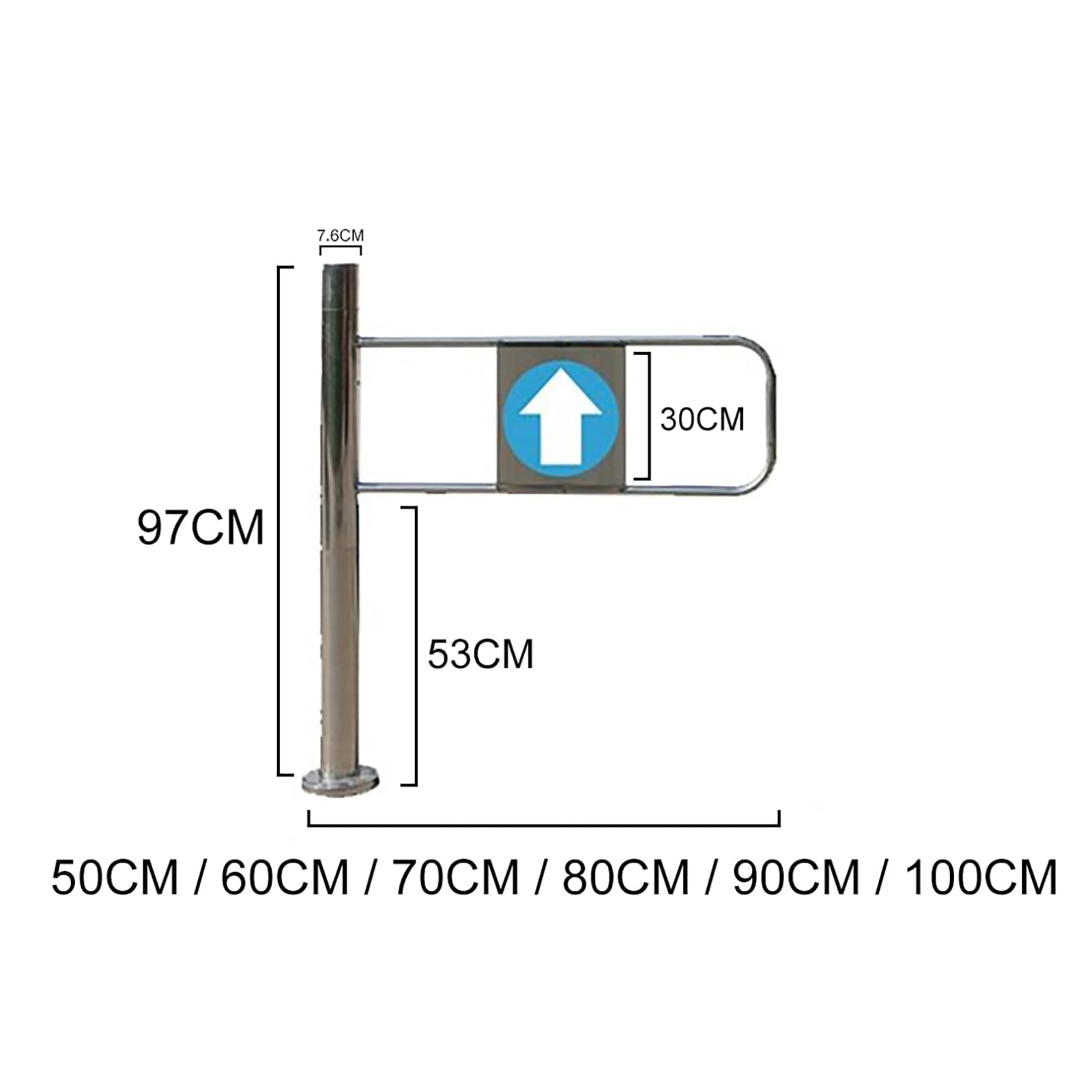 Valla de seguridad de acero inoxidable de 1 vía con montaje en poste para pasillos industriales, control de acceso de puerta duradero (derecha) 50 x 97 cm