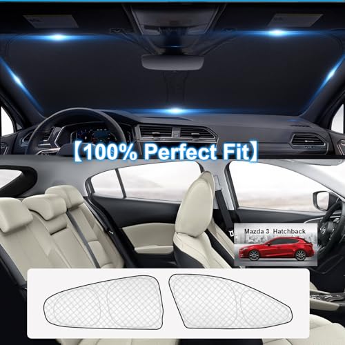 Image of KMF 6pcs Thicken Sun Shades for Mazda 3 Hatchback (Not Sedan) 2014-2018 Accessories, Full Windshield Sunshade Car Window Covers for Side Rear, UV Block and Blackout Privacy for Camping