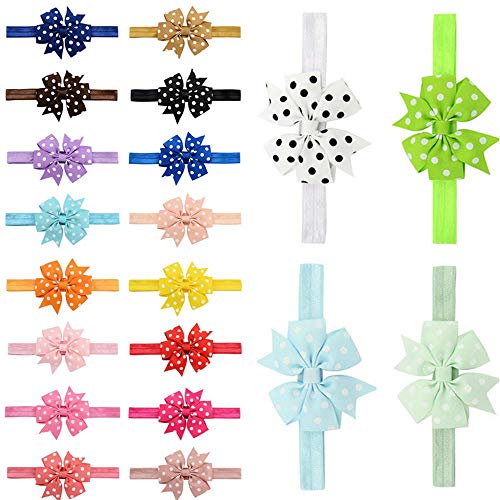 Baby Girls Nylon Headbands, IIS Chiffon Flowers Bows Newborn Infant Toddler Hairbands and Child Hair Accessories (Multicolored-4-20PCS)