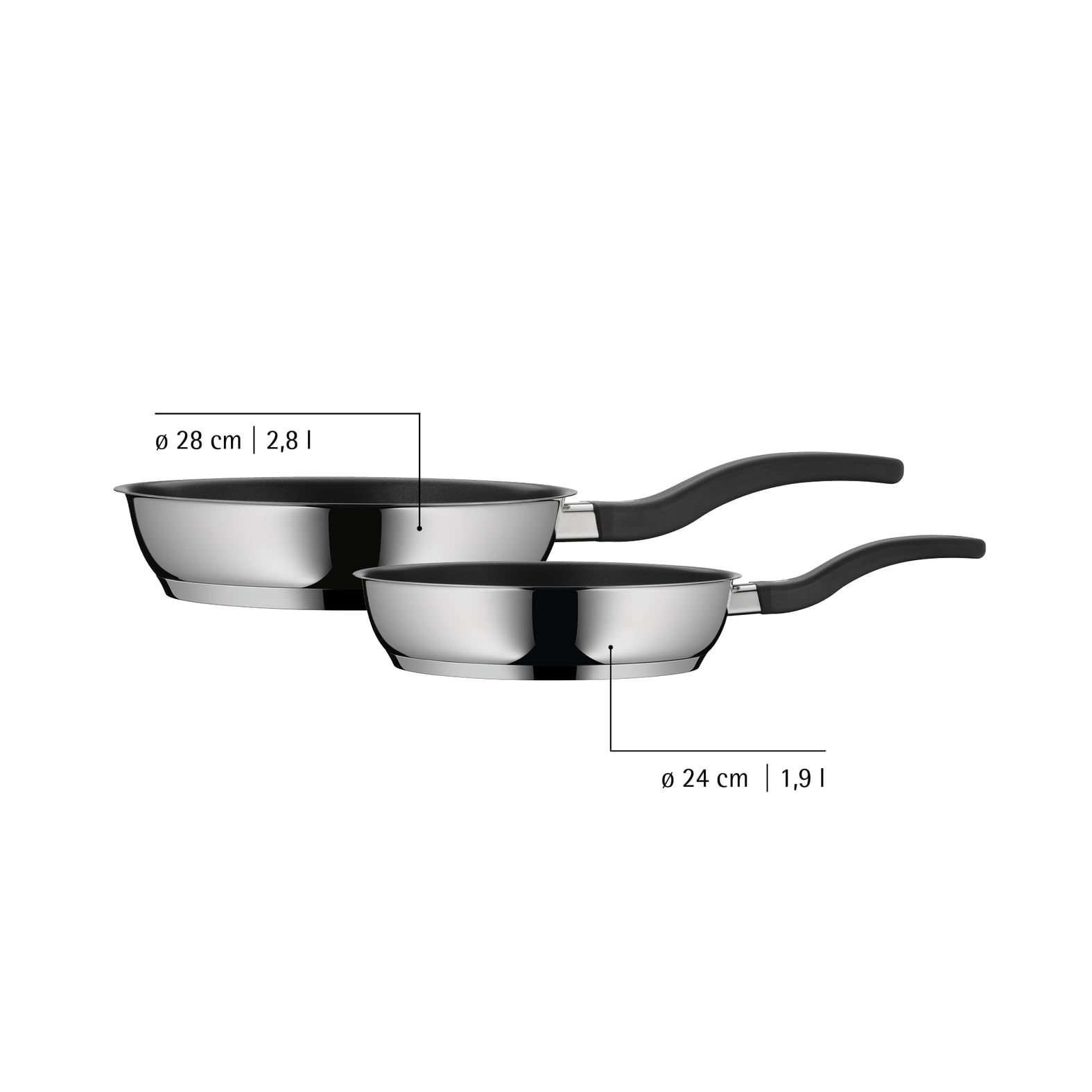 WMF Devil Pfannenset Induktion 2-teilig – Bratpfannen 24, 28 cm – Edelstahl Cromargan Antihaft Pfannen Set, beschichtet, spülmaschinengeeignet, backofenfest, hitzebeständig und kratzfest