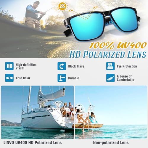 LINVO Polarized Sunglasses for Men Trendy Lightweight Mirrored Shades UV400 Protection for Driving Fishing Golf3