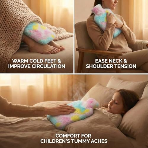 Image of Hot Water Bottle with Soft Plush Cover 2000ml Medical Grade Silicone Hot Water Bag for Period Cramps, Back Pain Relief, Hot & Cold Therapy, Muscle Aches & Body Relaxation Heating Pad (Unicorn)