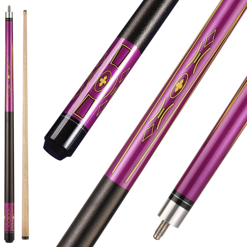 Bili Biliard 58" Billiards Pool Cue, 10mm Tip White Ash Shaft, PU Grip Professional Billiard Stick for Home Bar (Purple-05)