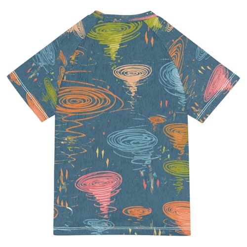Boys Short Sleeve T-Shirts Red Tornado Hand Draw Rashguard Kids Swim Shirts Sun UPF 50+2