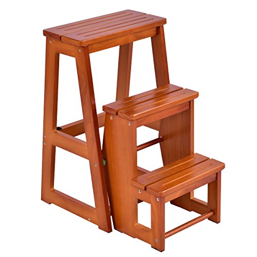 Giantex 3 Tier Folding Step Stool, Multifunction 3-in-1 Wood Step Stool, Portable Seat Display and S Giantex 3 Tier Folding Step Stool, Multifunction 3-in-1 Wood Step Stool, Portable Seat Display and S