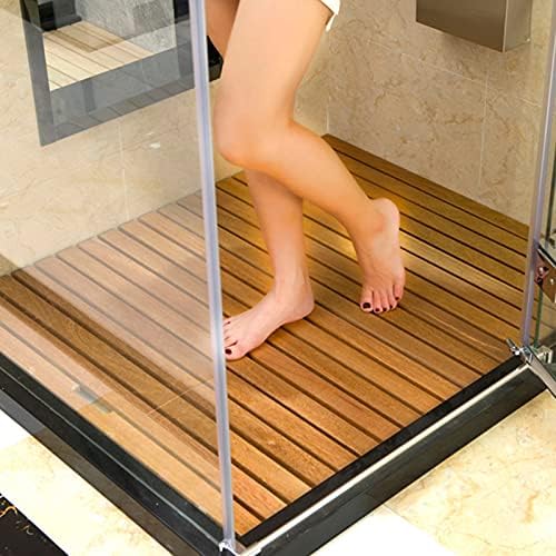 Non-Slip Wood Bath Mat,Teak Wood Bath Shower Mat Non Slip Waterproof Indoor Outdoor Floor Mat Wide Slats Rectangular Bathtub Mat (50cm×80cm)