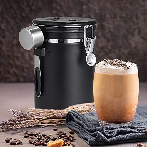 Perome Airtight Coffee Stainless Steel Container, Coffee Storage Set, 600g/21oz/1.8L with 1 Measure Spoon,for Coffee, Tea, Nuts and Powders, (Black)