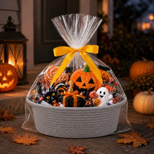 Image of Empty Gift Basket with Gift Bag & Ribbon, Woven Rope Basket, 12x8x5