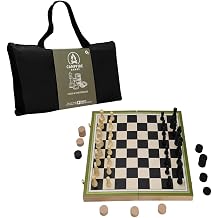 Campfire Games 2-in-1 Chess and Checkers Set - Wooden Board Game for Kids and Adults- Portable Travel Chess Set - Ages 8+