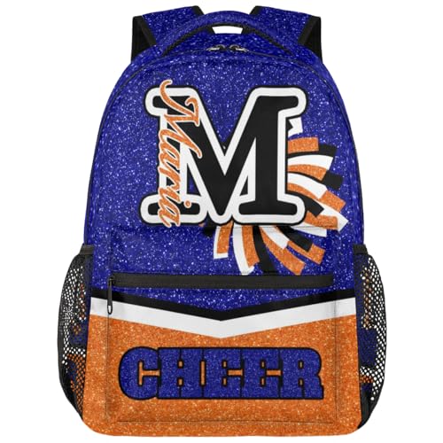 TropicalLife Personalized Cheer Backpack for Cheerleaders, Custom Name Cheerleader Shoulder Bag Cheerleading Gifts for Women Teams Blue Orange Glitter - Main Image