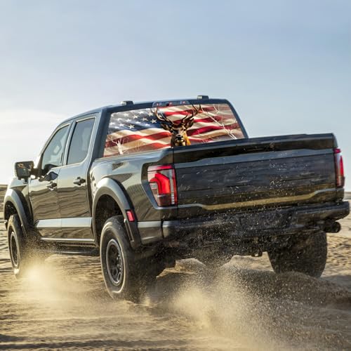 Image of Rear Window Decals for Trucks - 65x17.3 in American Flag Vinyl Perforated Back Window Graphics Fit Most Pickup Trucks SUV for Personalized