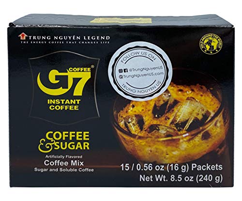 Trung Nguyen - G7 2 In 1 Instant Coffee - 15 Single Serve Sachets | Roasted Ground Vietnamese Coffee Mix With Sugar, With Bold Taste And Aroma (16Gr/Sachet) #TOP14