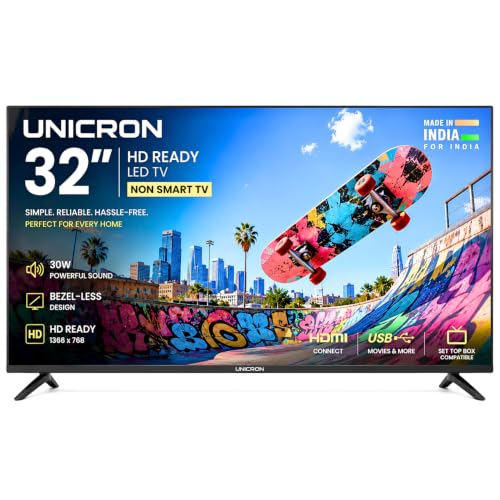 Image of UNICRON 32 Inch Non SMART TV, HD Ready LED Television for Home, Gaming, Office, Restaurant & Security Monitoring with 30W Sound with Bazel Less Design TE
