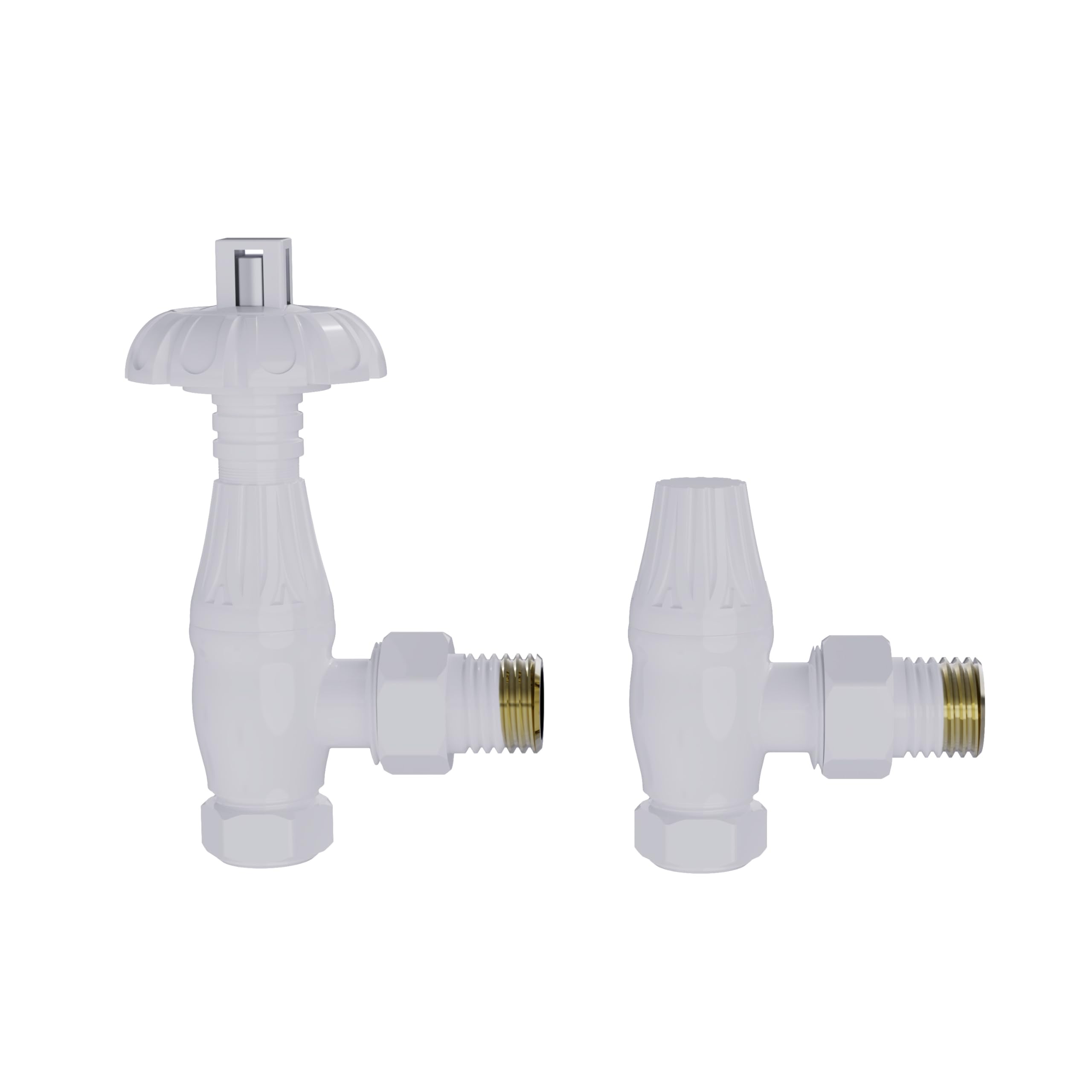 Nrg White Traditional Antique Angled Central Heating Radiator Valve 15Mm Thermostatic Lockshield Valves