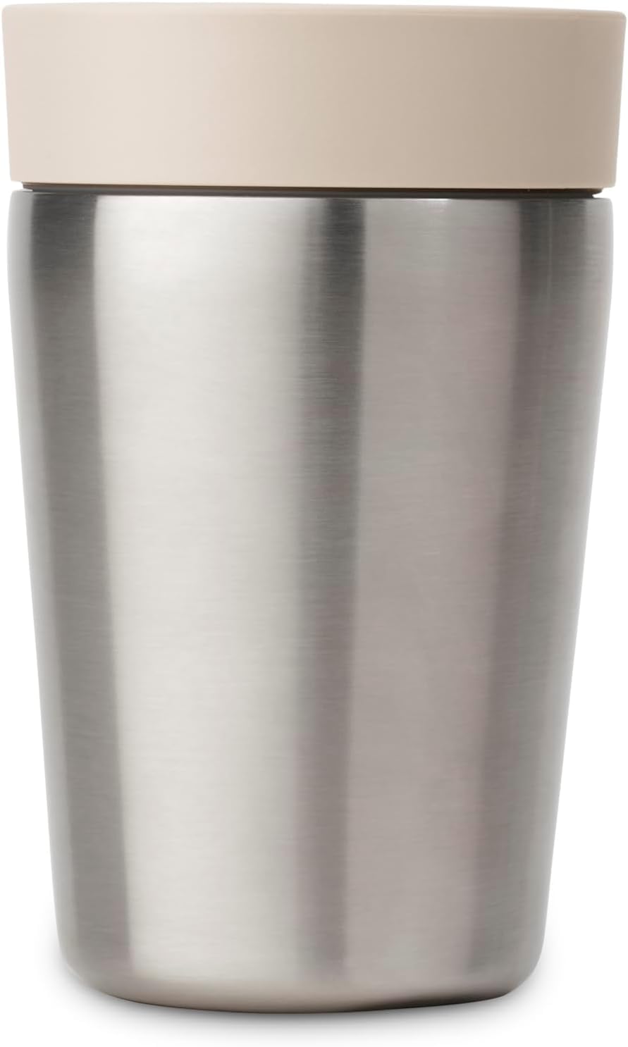 Brabantia - Make & Take Insulated Cup with Smart Click Lid, Stainless Steel Cup Keeps Drinks Hot for 3 Hours, Cold for 6 Hours, Leak-Proof Travel Mug - Soft Beige, 0.2L