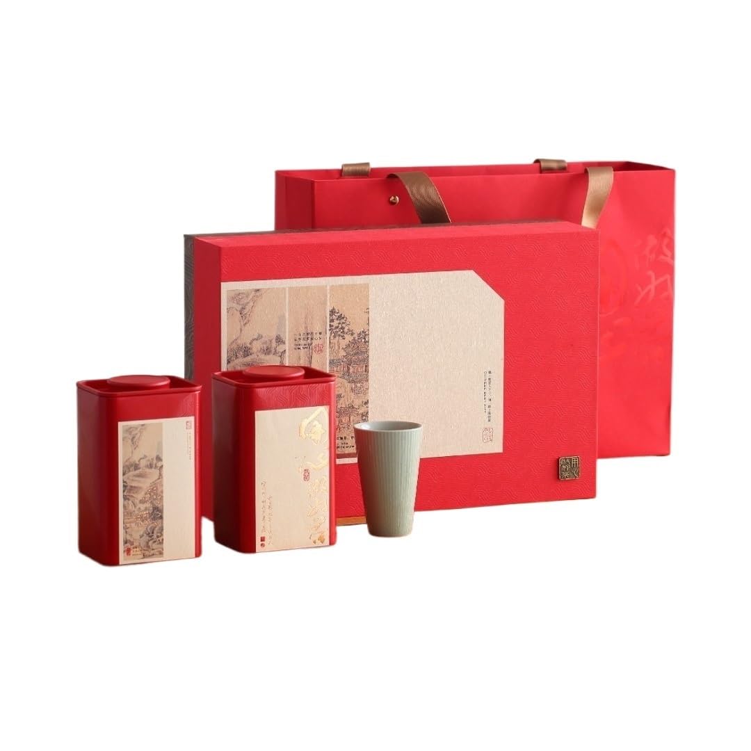 ENGENDER Tea Storage Jar Household Loose Tea Storage Container Tinplate Tin Kitchen Seasoning Jar Sealed Set Double Gift Box(C)