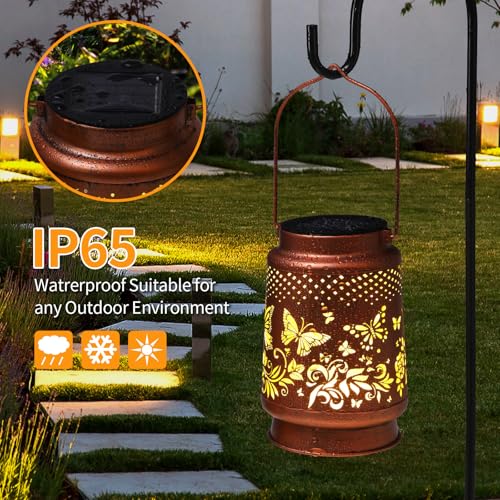 Solar Lanterns Outdoor Waterproof Butterfly Garden Decor Birthday Gifts for Women Mom Grandma, Hanging Solar Lights Metal Lantern Decoration Outside for Yard, Patio, Backyard, Porch by AITENISEN - Used condition - Image 5
