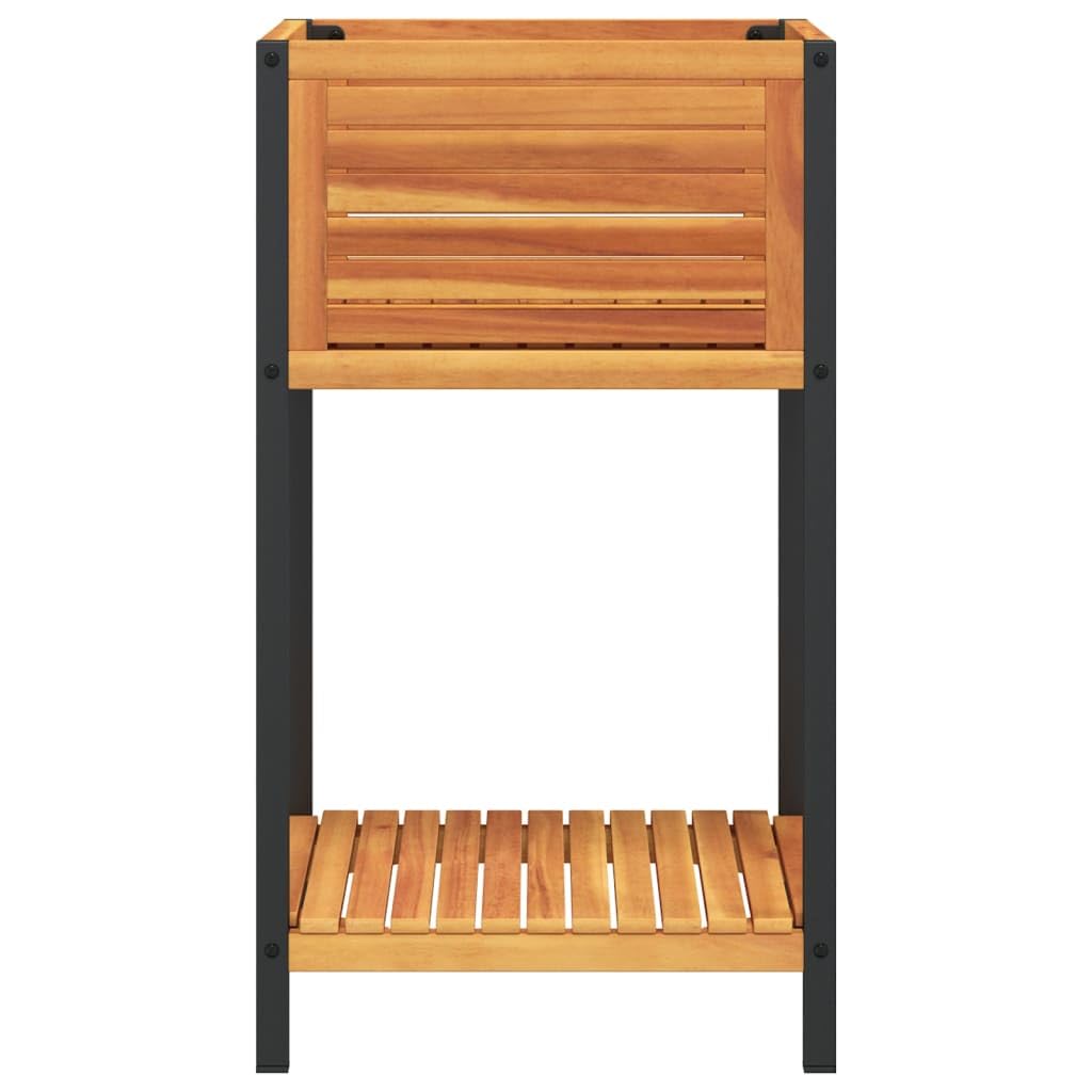 vidaXL Jardinera con Estante Madera Maciza Acacia y Acero 45x45x80 cm, Jardinera de Exterior, Jardinera para Flores, macetero para Tomates