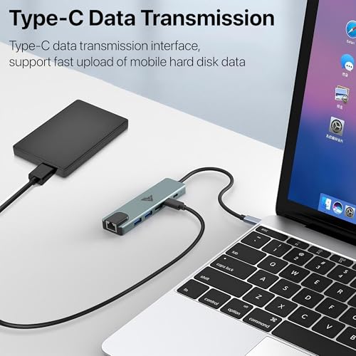 Image of 6-in-1 USB C Hub Multiport Adapter with 4K HDMI 2 x USB 3.0 /2.0 Ports Type-C 100W PD Charging Data Transfer Speed Upto 5GBPS Ethernet Compatible with MacBook, iPad, Dell, HP, Chromebook, Lenovo & More