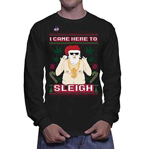 I Came Here To Sleigh Weed Ugly Christmas Sweater Longsleeve T-Shirt L Black Men's Longsleeve