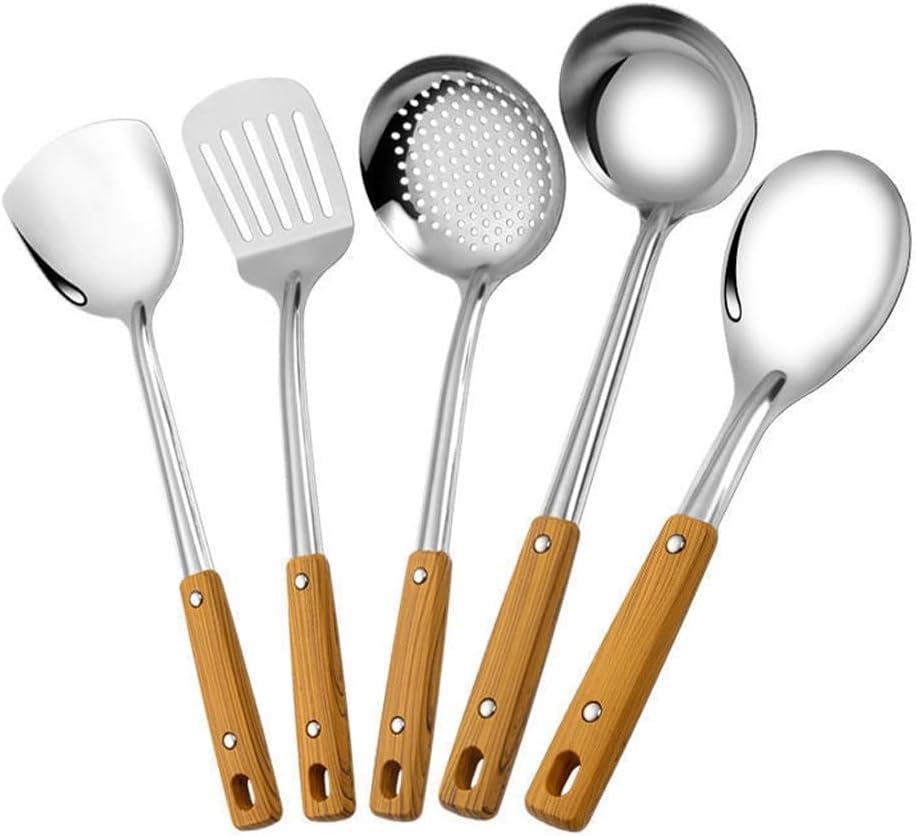 DUYHBAWRS-779 Cooking Tool Set Cookware Kitchen Utensils Non-stick Soup Ladle Spatula Steel Handle With Holder