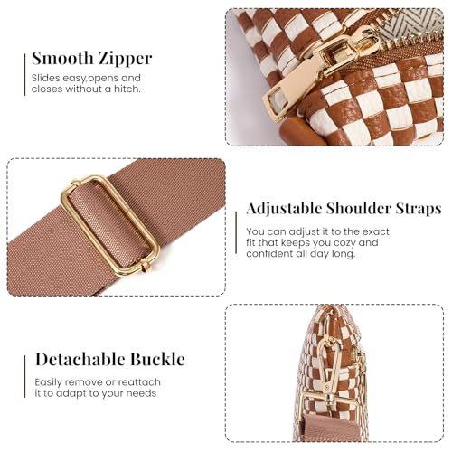 Image of Woven Crossbody Bags For Women, Checkered PU Waist Pack Travel Sling Bag