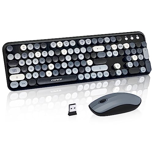 Image of FOPETT Wireless Keyboard and Mouse Combo, 105 Keys Full-Sized 2.4 GHz Round Keycap Colorful Keyboards, USB Receiver Plug and Play, for Windows, Mac, PC, Laptop, Desktop (Grey Colorful)