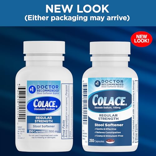 Image of Colace Stool Softener 100 mg, 250 Capsules, Constipation Relief, Docusate Sodium, Gentle Docusate, Stimulant-Free, Regular Strength, #1 Doctor Recommended Stool Softener Brand