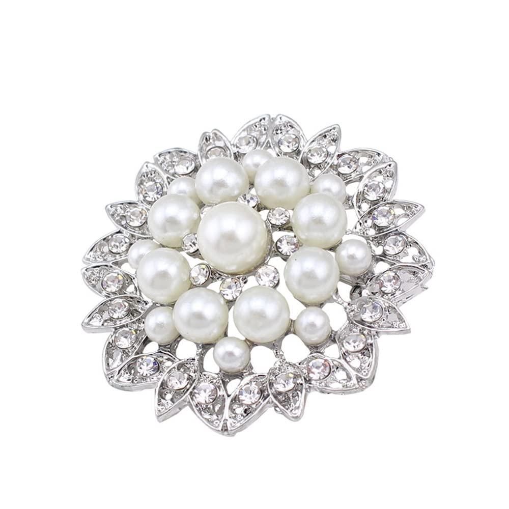 Perle Brosche Mode Weiß Imitation Perle Strass Kristall Blume Braut Brosche Handgefertigt Für Hochzeit Heiße Produkte