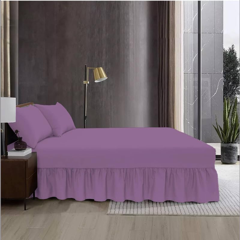 Fit Even Bedding Valence Sheet Collection - Soft Brushed Polycotton, Easy Wrap Elastic, Extra Deep Frilled with a Drop of 40cm (King, Purple)