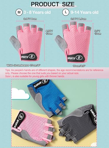 Kids Fingerless Cycling Gloves Non-Slip Bike Gloves for Girls Boys 3-8T, Pink Breathable Half Finger Toddler Gloves for Biking, Skating, Scooter, Sports