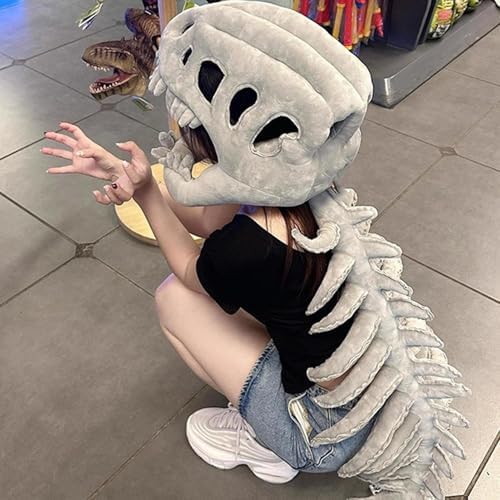 Realistic Dinosaur Skeleton Costume β Wearable Plush 3D Skeleton Outfit For Kid, Novelty Skull Spine Headpiece & Fossil Snug - 1