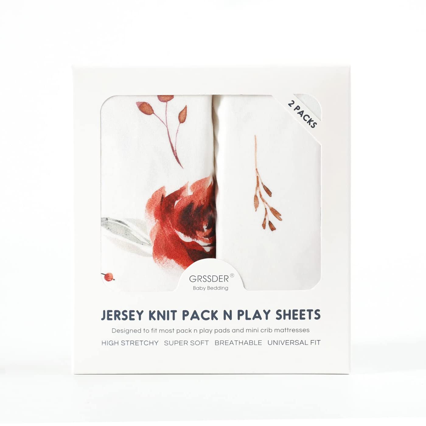 Juego de 2 sábanas elásticas ultra suaves de punto jersey Pack n Play, portátiles/minicunas con bolsillo profundo, almohadillas de ajuste universal, seguras y cómodas, bonita flor de rosa para niñas