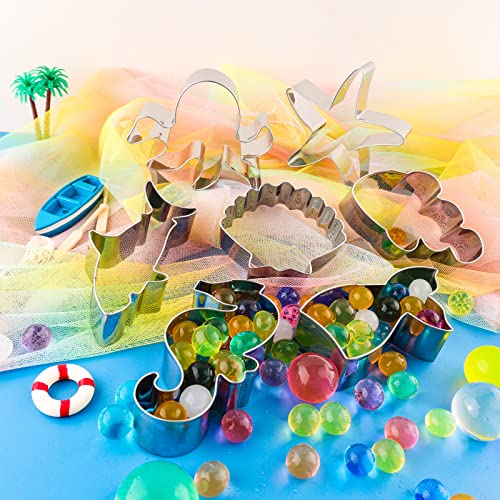 Ocean Creature Mermaid Cookie Cutters Set 9 Pcs Metal Cookie Cutters For Baking Dolphin,Clownfish,Mermaid Tail,Octopus,Seahorse,Starfish,Seashell,Jellyfish,Shark Cookie Cutters Molds #TOP1