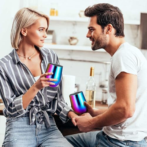 FloweryOcean Weinbecher aus Edelstahl, 2 Stück 12OZ Weingläser to go, hält 5h heiß/ 10h kalt, BPA-frei… – Ansicht 7
