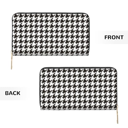 Houndstooth Black and White Print Wallet Women Men, Long PU Leather Wallets for Women, Cute Womens Travel Wallet Purse Pouch with Zipper Pocket2