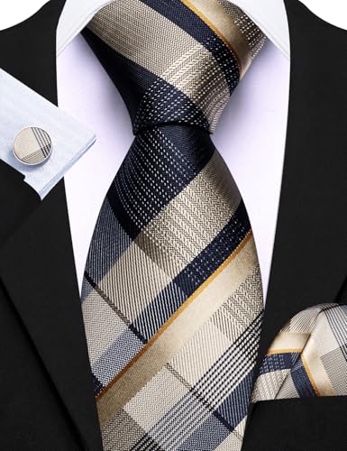 Image of Barry.Wang Designer Mens Tie Sets Collection, Eleagnt Gift Box Tie Clips Handkerchief Cufflink Set